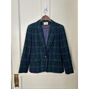 Vintage Pendleton Tartan Blazer Womens Size 10 Green Blue Classic Preppy USA